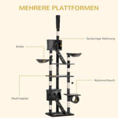 PAWHUT Mačji Praskalnik Za Drevo Mačji Praskalnik Za Plezanje Po Drevesu Mačka Visok Strop Iz Sisala (Višina Nastavljiva Od 240-260 Cm) Temno Siva 