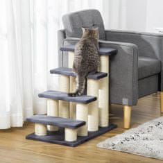 PAWHUT Animal Stairs, 4-Stopenjske Stopnice Za Pse In Mačje Mladiče, Iz Mehkega Pliša, Sive, 60X40,5X59 Cm 