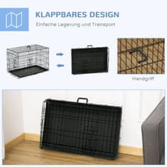 PAWHUT Dog Crate Transportna Škatla Kletka Za Male Živali Kletka Za Prevoz Kletke Pasja Zložljiva Kovinska Črna 76 X 46 X 52 Cm 