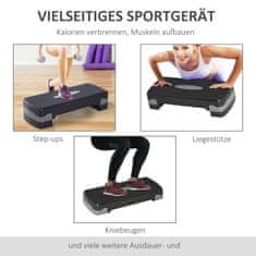 HOMCOM Stepping Board Aerobic Fitness 2-Nivojska Nastavljiva Višina (10/15 Cm), Steper Za Sobno Kolo, Črna+Siva, 68X29X15 Cm 