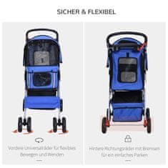 PAWHUT Pasji Voziček Dog Buggy Pet Dog Buggy Voziček Jogger Prikolica Modra 