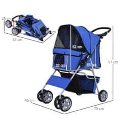 PAWHUT Pasji Voziček Dog Buggy Pet Dog Buggy Voziček Jogger Prikolica Modra 