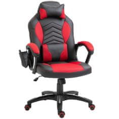 HOMCOM Gaming Chair Pisarniški Stol Z Masažno Funkcijo, Masažni Stol, Toplotna Funkcija, 6 Vibracijskih Točk, Pu, Rdeč, 68X69X108-117 Cm 