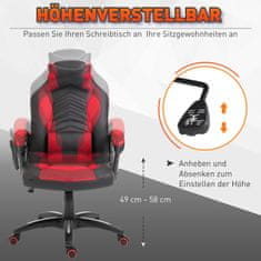 HOMCOM Gaming Chair Pisarniški Stol Z Masažno Funkcijo, Masažni Stol, Toplotna Funkcija, 6 Vibracijskih Točk, Pu, Rdeč, 68X69X108-117 Cm 