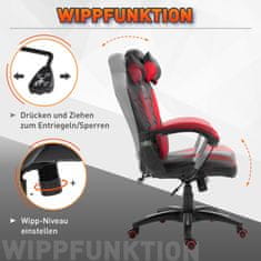 HOMCOM Gaming Chair Pisarniški Stol Z Masažno Funkcijo, Masažni Stol, Toplotna Funkcija, 6 Vibracijskih Točk, Pu, Rdeč, 68X69X108-117 Cm 