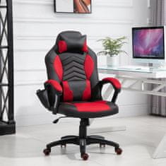 HOMCOM Gaming Chair Pisarniški Stol Z Masažno Funkcijo, Masažni Stol, Toplotna Funkcija, 6 Vibracijskih Točk, Pu, Rdeč, 68X69X108-117 Cm 