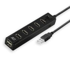 ACT AC6215 USB Hub 7 vrat s stikalom za vklop in izklop, USB A 2.0, 0,65m, črn