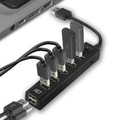 ACT AC6215 USB Hub 7 vrat s stikalom za vklop in izklop, USB A 2.0, 0,65m, črn
