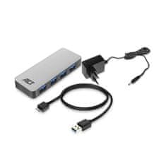 ACT AC6120 USB Hub A 3.2, 4 vhodi, napajalnik, siv