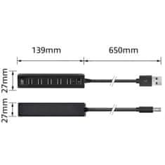 ACT AC6215 USB Hub 7 vrat s stikalom za vklop in izklop, USB A 2.0, 0,65m, črn