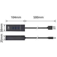 ACT AC6310 USB Hub 3.2 s 3 vrati USB-A in ethernetom (RJ45) črn