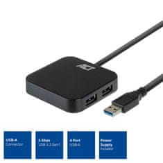 ACT AC6305 USB 3.2 Hub 4 vrata, 10W napajalnik, črn