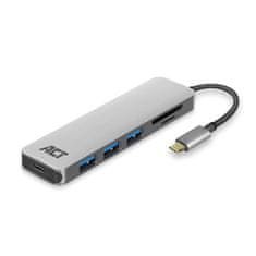 ACT AC7050 USB-C Hub 3 vrata USBA 3.2 z bralnikom kartic siva