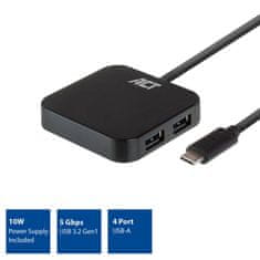 ACT AC6410 USB-C Hub 4 vrata USB A 3.2 z napajalnikom 10W črn