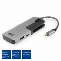 ACT AC7052 USB-C Hub 3 vrata z bralnikom kartic siva