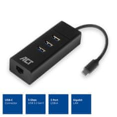 ACT AC6400 USB-C Hub 3 vrata USB A 3.2 in ethernet črn