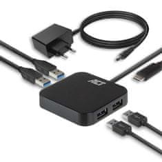 ACT AC6410 USB-C Hub 4 vrata USB A 3.2 z napajalnikom 10W črn