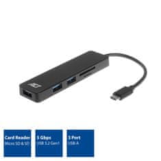 ACT AC6405 USB-C Hub 3 vrata USB A 3.2 s čitalnikom kartic črn