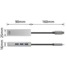 ACT AC7055 USB-C Hub 3 vrata USB A 3.2 z Gigabyte Ethernet siva