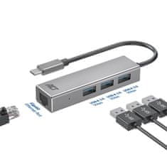 ACT AC7055 USB-C Hub 3 vrata USB A 3.2 z Gigabyte Ethernet siva