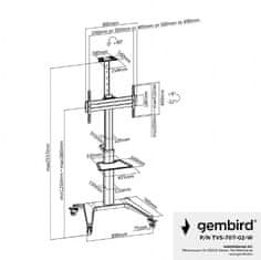 Gembird TVS-70T-02-W Aluminijasto talno stojalo za TV s kolesi 37"-70" Bel