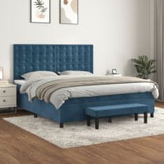 Vidaxl Box spring postelja z vzmetnico temno modra 180x200 cm žamet