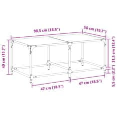 Vidaxl Klubska mizica s stekleno površino 98,5x50x40 cm jeklo