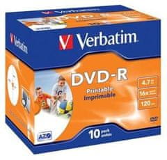 Verbatim DVD-R AZO 4,7GB, 16x, tiskljiv, ohišje za biser 10 kosov