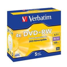 Verbatim DVD+RW SERL 4,7GB, 4x, ohišje za biser 5 kosov