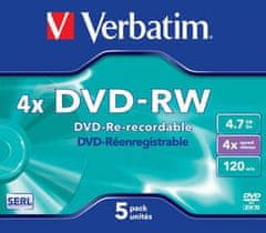 Verbatim DVD-RW (4x, 4,7 GB), 5 kosov/paket