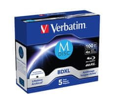 Verbatim M-DISC BD-R XL 100GB, 4x, tiskljiv, ohišje za dragulje, 5 kosov