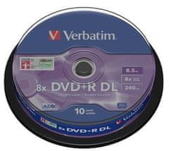 Verbatim DVD+R 8,5 GB 8x DoubleLayer, 10 kosov - medij, AZO, dvoslojni, vreteno 43666