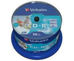 Verbatim CD-R 700MB 52x, 50 kosov - medij, širok, za tiskanje s črnilom - AZO, vreteno, brez ID dobavitelja, mat 43438