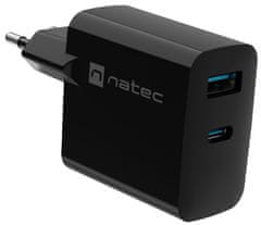 Natec Ribera GaN univerzalni polnilec, 65 W, USB-A, USB-C, črn