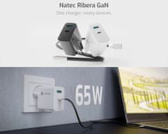 Natec Ribera GaN univerzalni polnilec, 65 W, USB-A, USB-C, črn