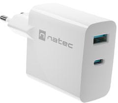 Natec Ribera GaN univerzalni polnilec, 65 W, USB-A, USB-C, bel