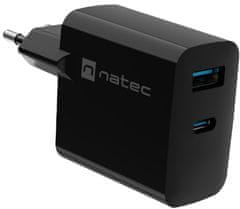 Natec Ribera GaN univerzalni polnilec, 45 W, USB-A, USB-C, črn