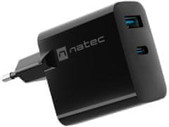 Natec Ribera GaN univerzalni polnilec, 45 W, USB-A, USB-C, črn