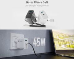 Natec Ribera GaN univerzalni polnilec, 45 W, USB-A, USB-C, črn