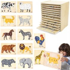 Viga Toys VIGA Lesena sestavljanka 12 živali Montessori + stojalo