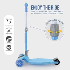 JOJOY® Otroški skiro, Otroški skuter, Trikolesni skiro, LED osvetlitev, Ergonomska zasnova (2 kosa, Modra) | F2LASHRIDE