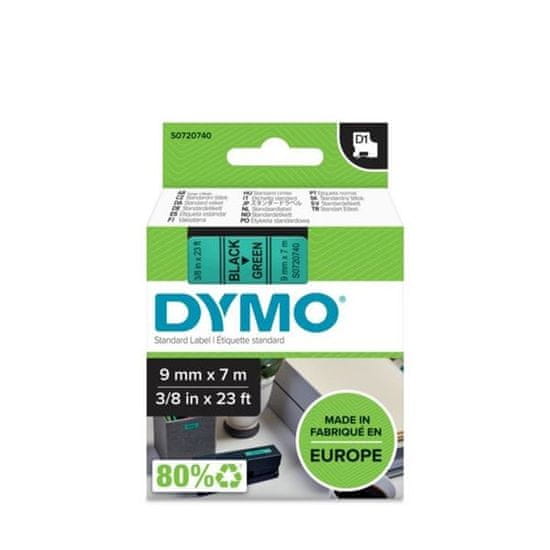 Dymo Trak D1 širine 9 mm, črno-zelen