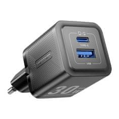 Vention Omrežni polnilnik, Vention, FEQB0-EU, USB-C, USB- A, 30W/30W, GaN (črn)