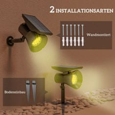 OUTSUNNY Solarne Luči, Paket 2 Solarnih Lučk, Solarna Vrtna Luč Z 2 Svetlobnima Barvama, Talno/Stensko Montažo, Ip54 Vodotesno Za Balkon, Teraso, Črna 