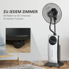 HOMCOM Ventilator Na Podstavku S 90 W Hladilnim Ventilatorjem S Pršilno Meglo, 3,1 L Rezervoar Za Vodo, 3 Zračni Načini, Kolesa, Daljinski Upravljalnik, Črna 