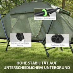 OUTSUNNY Camping Bed S Šotorom Camping Bed Raised Dome Šotor Z Uv Zaščito Vključno S Torbo Za Prenašanje, Dežno Prevleko, Nastavljivimi Nogami, Green Oxford 215 X 80 X 125 Cm 