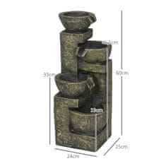 OUTSUNNY Vrtna Fontana, Fontana Z Nastavljivim Pretokom, 4-Stopenjska Okrasna Fontana, Vodni Element, Slap Za Vrt, Vrtni Ribnik, Terasa, Smola 