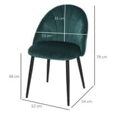 HOMCOM Komplet Stolov Za Jedilnico 2 Modernih Kuhinjskih Stolov Skandi Design Stol Za Dnevno Sobo Oblazinjen Stol Pisarniški Stol Velvet Metal Green 52X54X79Cm 