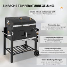 OUTSUNNY Grill Cart Žar Na Oglje Bbq Stoječi Žar, Nerjaveče Jeklo, Črn, 113X65X108 Cm 