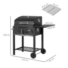 OUTSUNNY Grill Cart Žar Na Oglje Bbq Stoječi Žar, Nerjaveče Jeklo, Črn, 113X65X108 Cm 